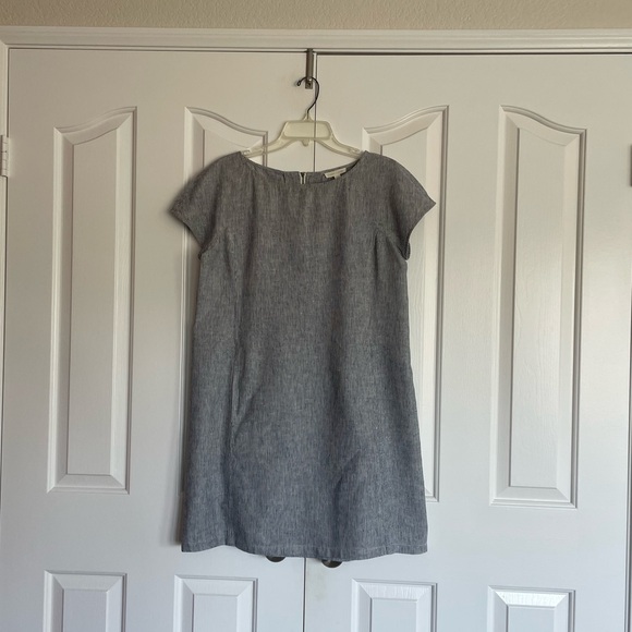 Eileen Fisher Hemp and Organic Cotton ministripe chambray shift Dress S - Picture 4 of 14